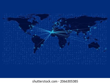 Concept vector map for Mauritania, Mauritania map with connections to major cities around the world. Internet or smart cities or business concept image vector illustrations.