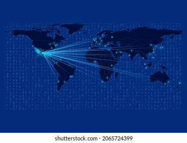 Concept vector map for Mexico, Mexico map with connections to major cities around the world. Internet or smart cities or business concept image vector illustrations.