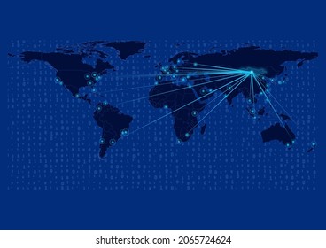 Concept vector map for Mongolia, Mongolia map with connections to major cities around the world. Internet or smart cities or business concept image vector illustrations.