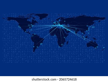 Concept vector map for Montenegro, Montenegro map with connections to major cities around the world. Internet or smart cities or business concept image vector illustrations.