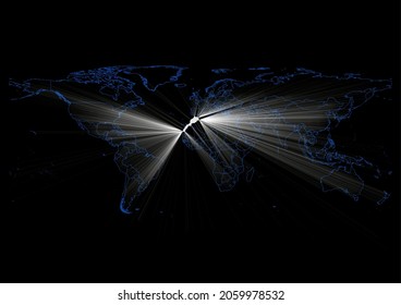 Concept vector map for Morocco , vector map of Morocco shining with light rays.