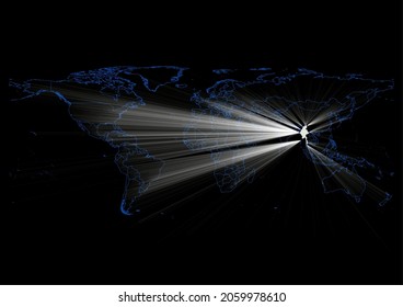 Concept vector map for Myanmar , vector map of Myanmar shining with light rays.