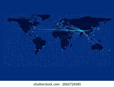 Concept vector map for Nepal, Nepal map with connections to major cities around the world. Internet or smart cities or business concept image vector illustrations.