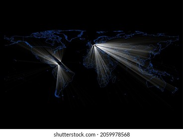 Concept vector map for Netherlands , vector map of Netherlands shining with light rays.