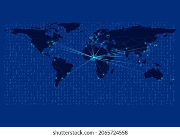 Mapa conceptual vectorial para Nigeria, Nigeria con conexiones a las principales ciudades alrededor del mundo. Ilustraciones de vectores de imágenes de concepto de Internet o ciudades inteligentes o empresas.