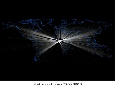 Concept vector map for Nigeria , vector map of Nigeria shining with light rays.