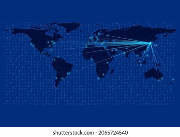 Concept vector map for North Korea, North Korea map with connections to major cities around the world. Internet or smart cities or business concept image vector illustrations.