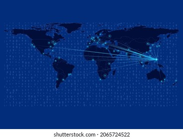 Mapa conceptual vectorial para Palau, mapa de Palau con conexiones a las principales ciudades del mundo. Ilustraciones de vectores de imágenes de concepto de Internet o ciudades inteligentes o empresas.