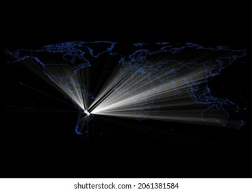 Concept vector map for Paraguay , vector map of Paraguay shining with light rays.