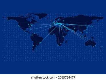 Concept vector map for Romania, Romania map with connections to major cities around the world. Internet or smart cities or business concept image vector illustrations.