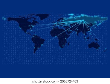 Concept vector map for Russia, Russia map with connections to major cities around the world. Internet or smart cities or business concept image vector illustrations.