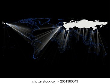 Mapa conceptual vectorial para Rusia , mapa vectorial de Rusia brillando con rayos de luz.
