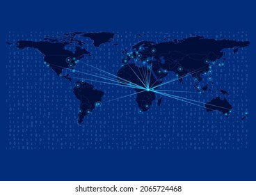 Concept vector map for Rwanda, Rwanda map with connections to major cities around the world. Internet or smart cities or business concept image vector illustrations.
