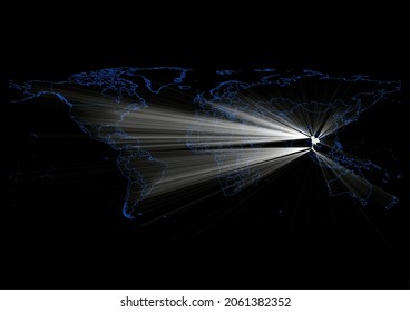 Concept vector map for Thailand , vector map of Thailand shining with light rays.