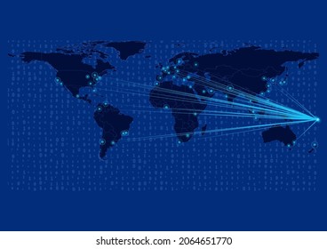 Mapa conceptual de vectores para Tuvalu, Tuvalu, con conexiones a las principales ciudades del mundo. Ilustraciones de vectores de imágenes de concepto de Internet o ciudades inteligentes o empresas.