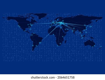 Concept vector map for Ukraine, Ukraine map with connections to major cities around the world. Internet or smart cities or business concept image vector illustrations.