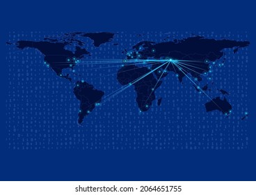 Mapa conceptual vectorial para Uzbekistán, Uzbekistán con conexiones a las principales ciudades alrededor del mundo. Ilustraciones de vectores de imágenes de concepto de Internet o ciudades inteligentes o empresas.