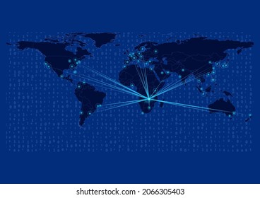 Concept vector map for Zambia, Zambia map with connections to major cities around the world. Internet or smart cities or business concept image vector illustrations.