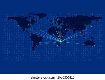 Concept vector map for Zimbabwe, Zimbabwe map with connections to major cities around the world. Internet or smart cities or business concept image vector illustrations.