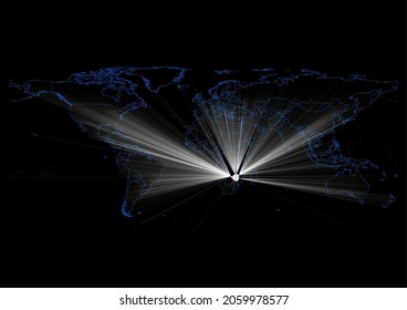 Mapa conceptual vectorial para Zimbabue , mapa vectorial de Zimbabue brillando con rayos de luz.