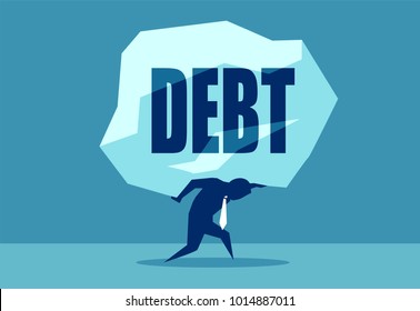 Concept vector picture of man under heavy rock of Debt.