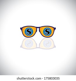 Concept Vector Of Rich Man With Sunglasses With Dollar Sign. This Graphic Icon Also Represents Millionaire With Loads Of Money, Billionaire Businessman, Wealthy Entrepreneur, Business Baron Or Tycoon