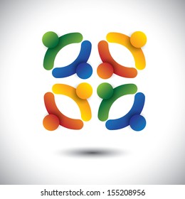 concept vector of school kids or children having fun together. The graphic also represents groups of people as community, school kids playing, workers & employees meetings, people unity & diversity