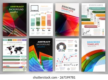 Concept vector set of flyer and brochure design templates.  Business technology internet and networking  abstract  backgrounds. Creative icons and backgrounds for web and mobile applications.