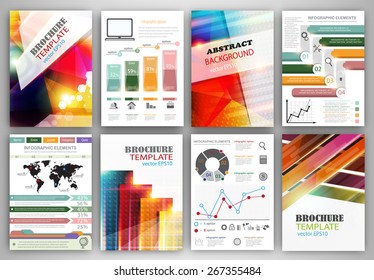 Concept vector set of flyer and brochure design templates.  Business technology internet and networking  abstract  backgrounds. Creative icons and backgrounds for web and mobile applications.