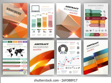 Concept vector set of flyer and brochure design templates.  Business technology internet and networking  abstract  backgrounds. Creative icons and backgrounds for web and mobile applications.