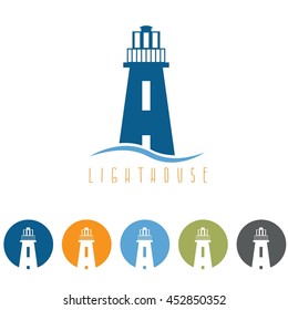 Concept vector template with lighthouse in flat design and web icons