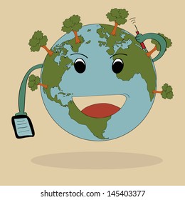Concept Vector of World Map Earth Globe for Save World, Vector Illustration EPsS 10.