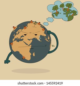 Concept Vector of World Map Earth Globe for Save World, Vector Illustration EPsS 10.