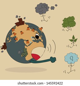 Concept Vector of World Map Earth Globe for Save World, Vector Illustration EPsS 10.