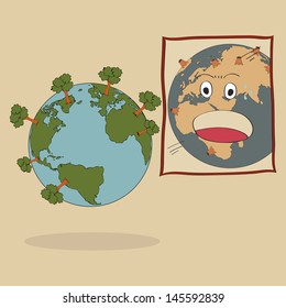 Concept Vector of World Map Earth Globe for Save World, Vector Illustration EPsS 10.