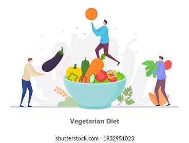 Concepto de dieta vegetariana, ilustración vectorial de diseño plano, para diseño gráfico y web