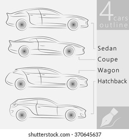 Concept Vehicle Silhouette. Variants of Car Body Vector Outlines Isolated
