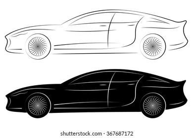 Concept Vehicle Silhouette. Vector Car Outlines Isolated On White Background