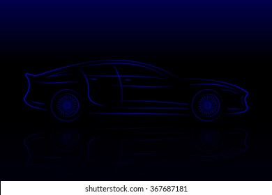 Concept Vehicle Silhouette. Vector Car Outlines Isolated On Black Background