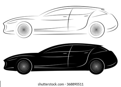 Concept Vehicle Silhouette. Vector Car Outlines Isolated On White Background