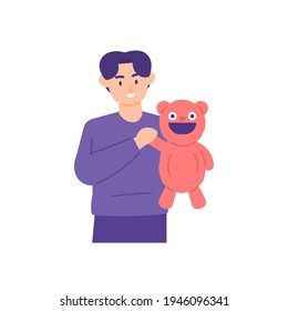 The Concept Of A Ventriloquist. Illustration Of A Boy Playing With A Doll. Artist. Basic Style. Vector Design