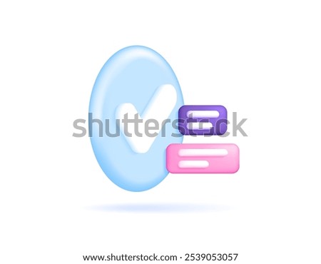 concept verified, acceptance, approval, correct, valid, yes. illustration of circle with check mark and information symbol. symbol or icon. minimalist 3d style design. element