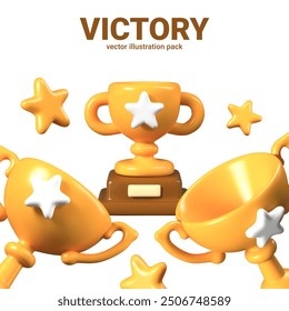 Concept of victory in 3D style on white background. Vector composition