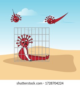 Concept for Victory against covid 19 Corona virus and put in jail 