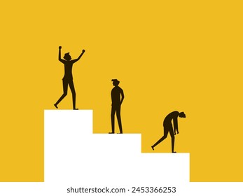 Concept of victory and success. Business people standing on the podium 