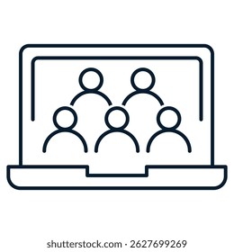 Concept video conference, stream. Vector linear icon isolated on white background.