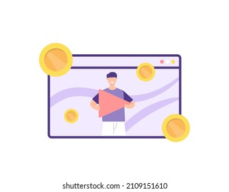 concept of video marketing, advertising with prizes, film business. illustration of people doing promotions through videos. flat cartoon style. vector design. elements, ui, landing page