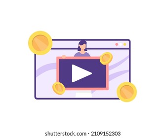 concept of video marketing, advertising with prizes, film business. illustration of people doing promotions through videos. flat cartoon style. vector design. elements, ui, landing page