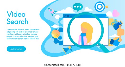 Concept of video search process, vector business illustration in flat design.