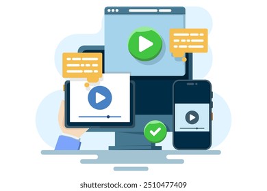 Concept of video tutorials, webinars, distance education, online training and learning. online education and e-learning at home through webinar training, online video training, tutorial podcasts.